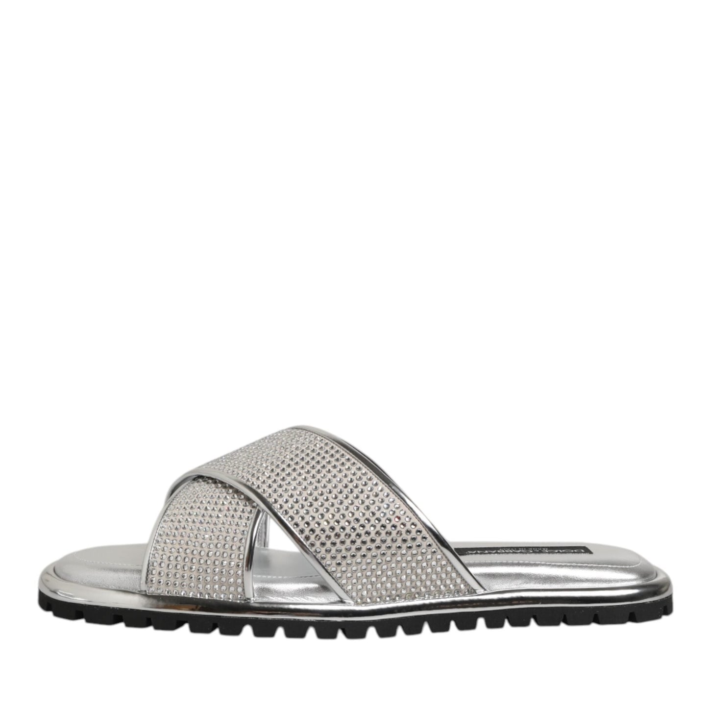 Dolce & Gabbana Silver Strass Slides Flats Slippers Shoes
