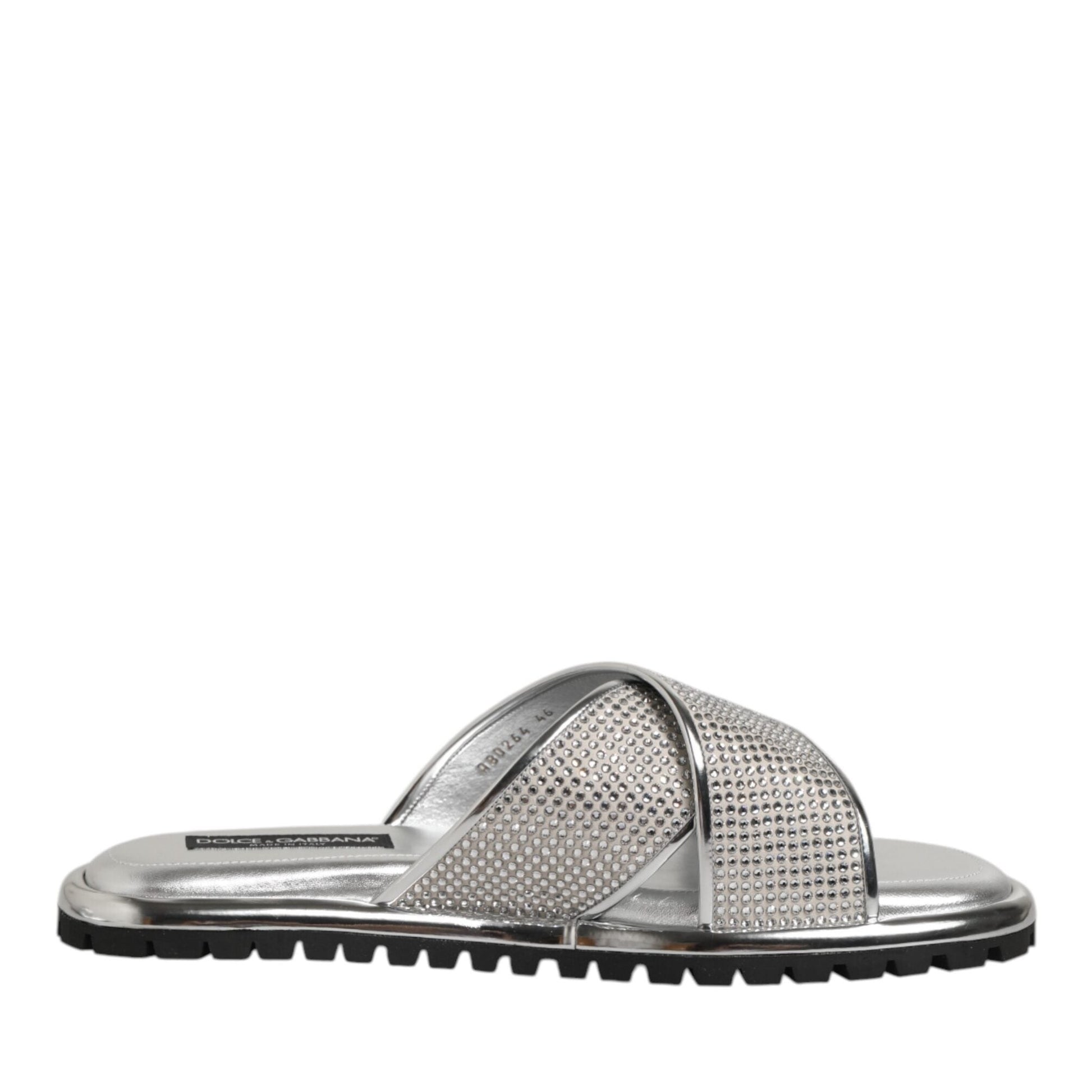 Dolce & Gabbana Silver Strass Slides Flats Slippers Shoes