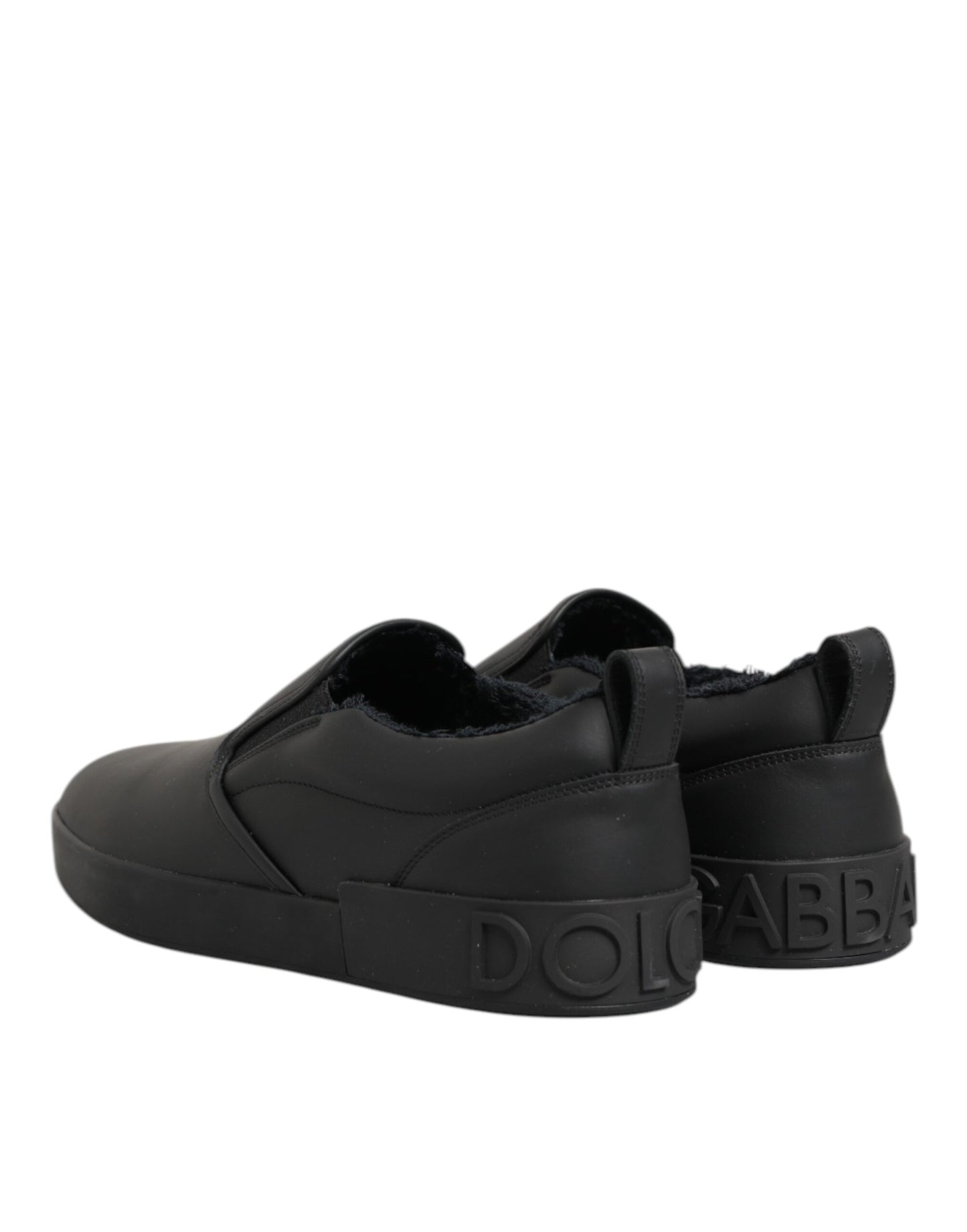 Dolce & Gabbana Black Leather Low Top Slip On Sneakers Shoes
