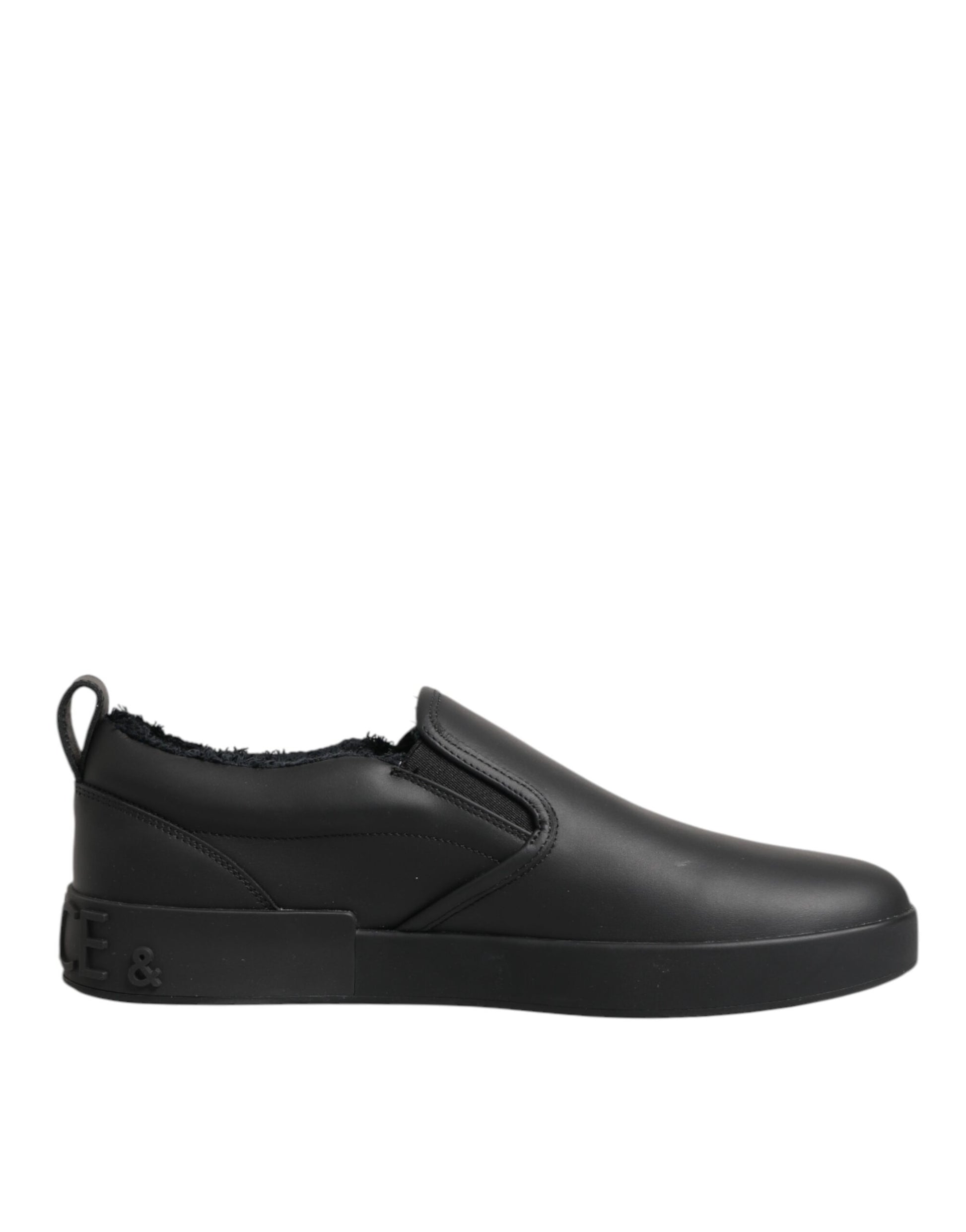 Dolce & Gabbana Black Leather Low Top Slip On Sneakers Shoes