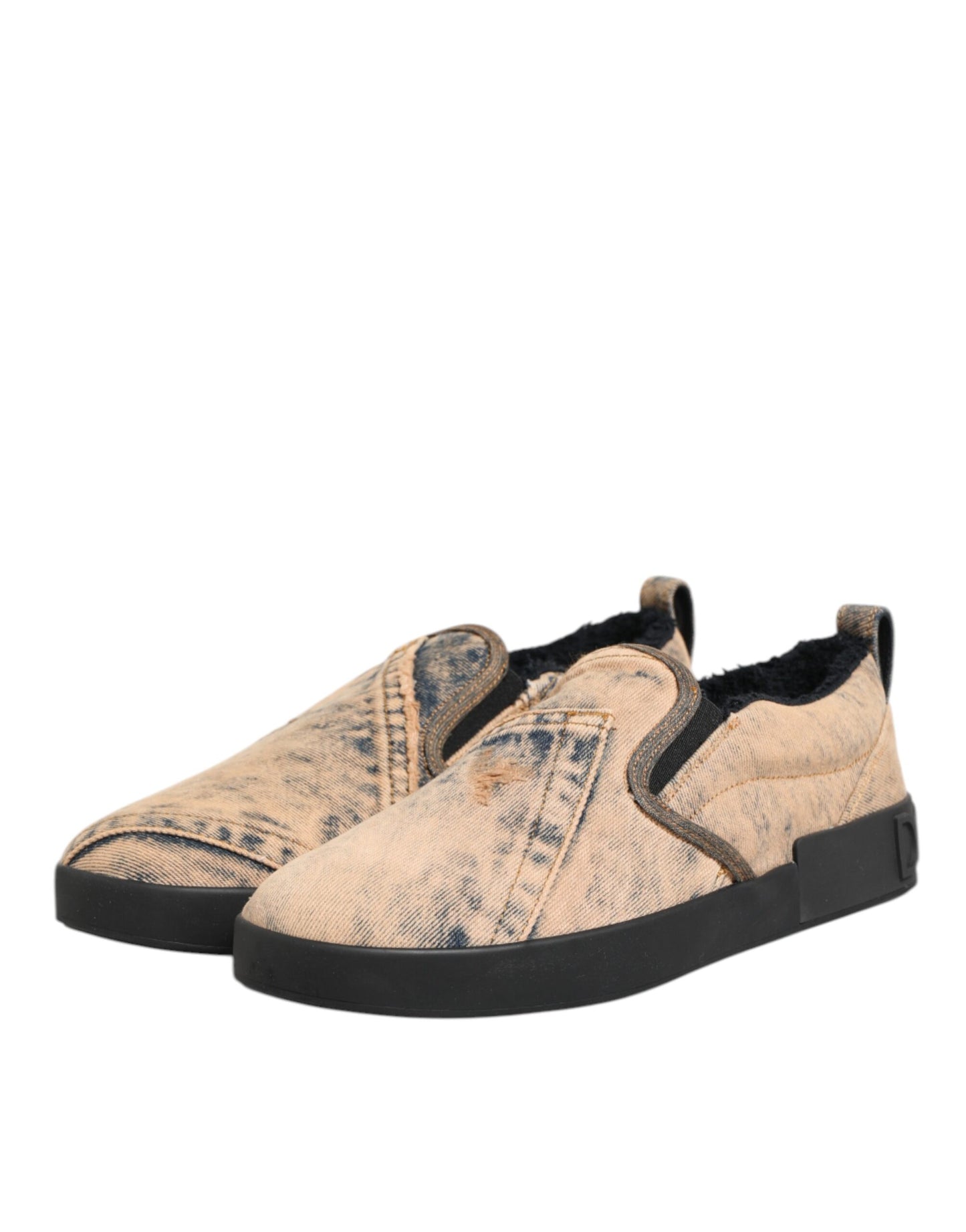 Dolce & Gabbana Beige Cotton Low Top Slip On Sneakers Shoes