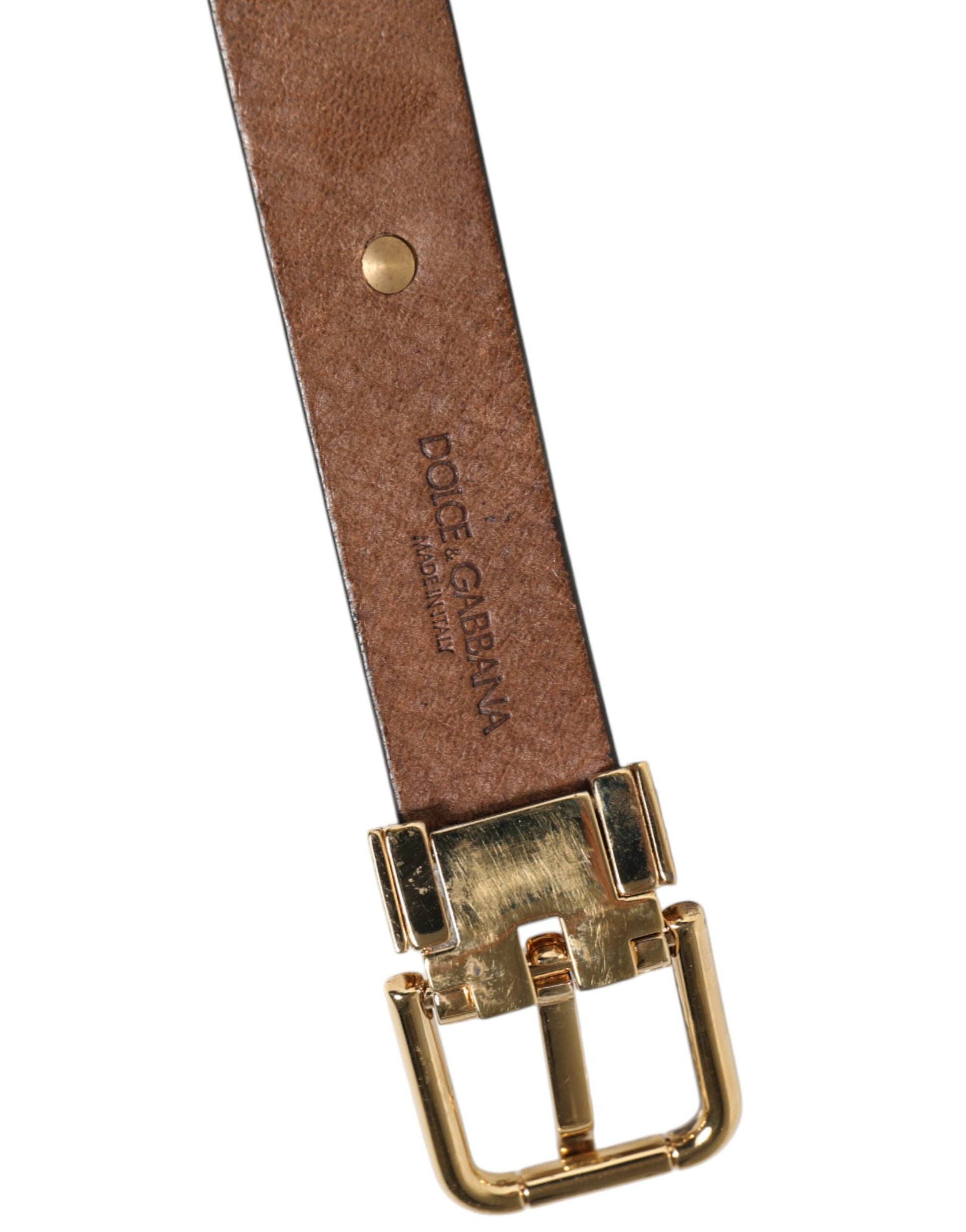 Dolce & Gabbana Brown Leather Gold Silver Coin Buckle Belt Dolce & Gabbana