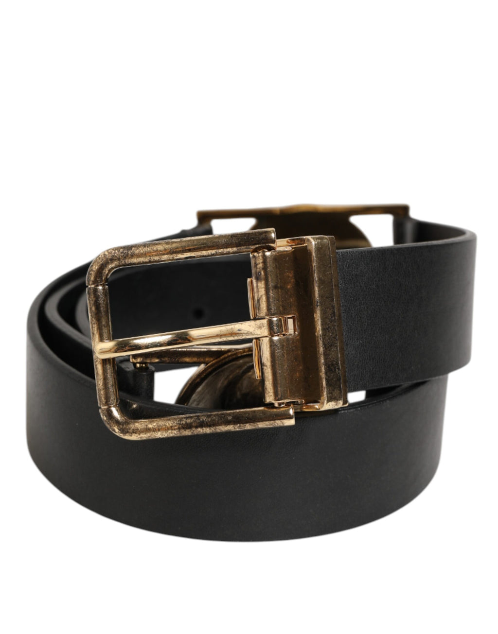 Dolce & Gabbana Black Leather Gold Silver Coin Buckle Belt - Eljoys Fashion 