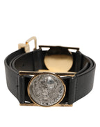Dolce & Gabbana Black Leather Gold Silver Coin Buckle Belt - Eljoys Fashion 