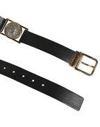 Dolce & Gabbana Black Leather Gold Silver Coin Buckle Belt - Eljoys Fashion 