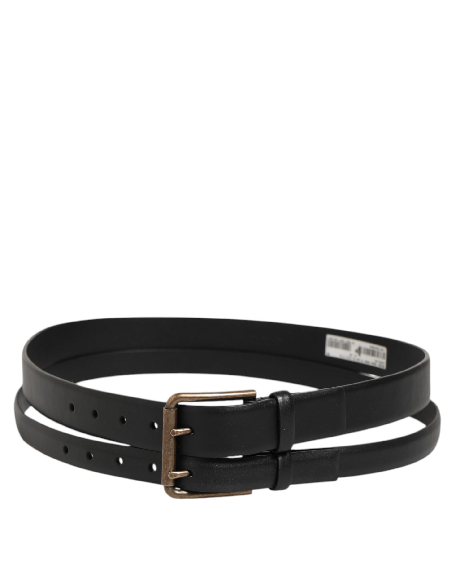 Dolce & Gabbana Black Double Strap Leather Brass Buckle Belt Dolce & Gabbana