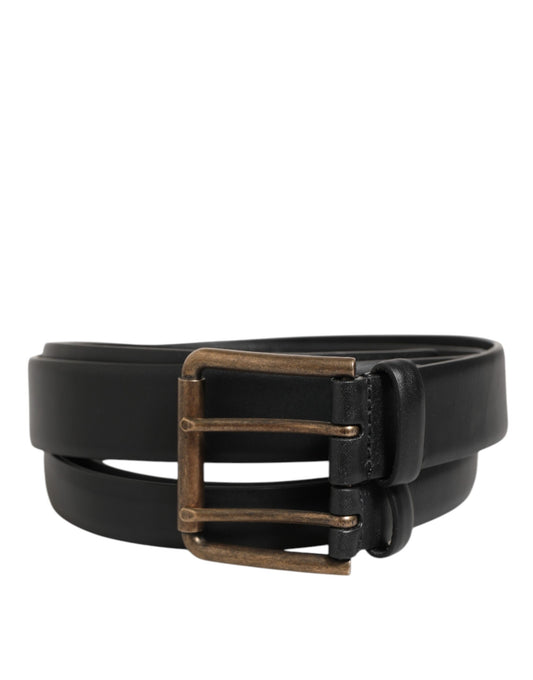 Dolce & Gabbana Black Double Strap Leather Brass Buckle Belt Dolce & Gabbana