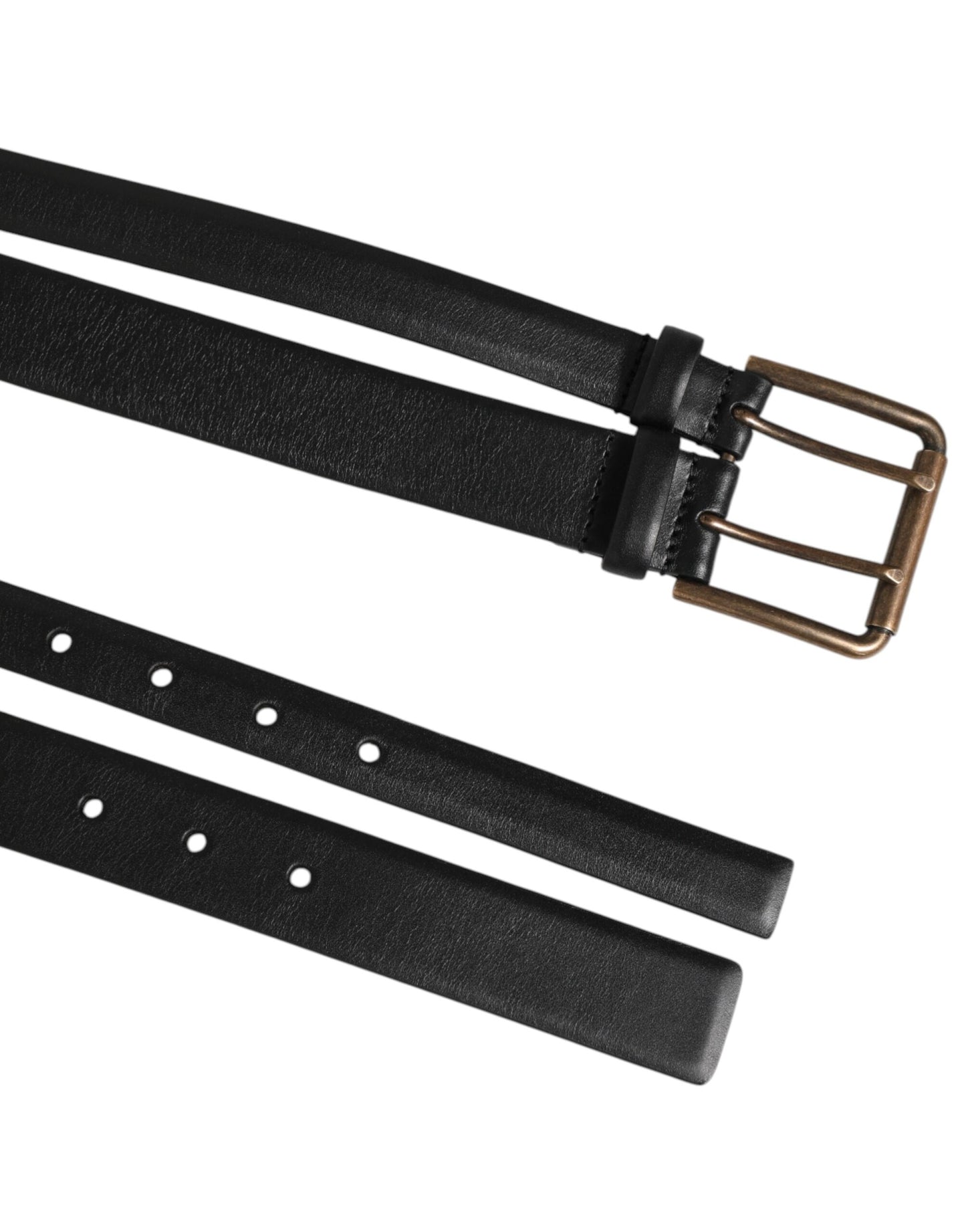 Dolce & Gabbana Black Double Strap Leather Brass Buckle Belt Dolce & Gabbana