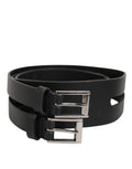 Dolce & Gabbana Black Double Strap Leather Silver Buckle Belt - Eljoys Fashion 