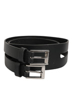 Dolce & Gabbana Black Double Strap Leather Silver Buckle Belt - Eljoys Fashion 