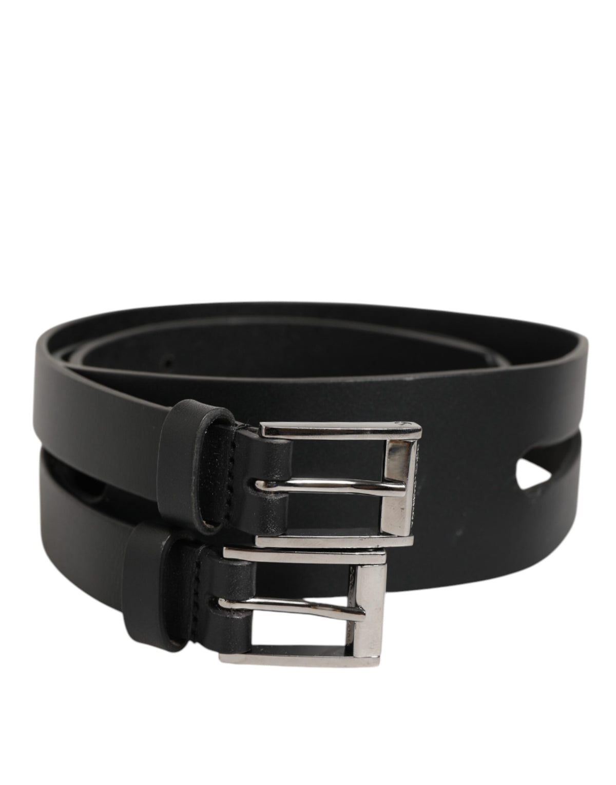 Dolce & Gabbana Black Double Strap Leather Silver Buckle Belt - Eljoys Fashion 