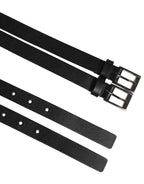 Dolce & Gabbana Black Double Strap Leather Silver Buckle Belt - Eljoys Fashion 