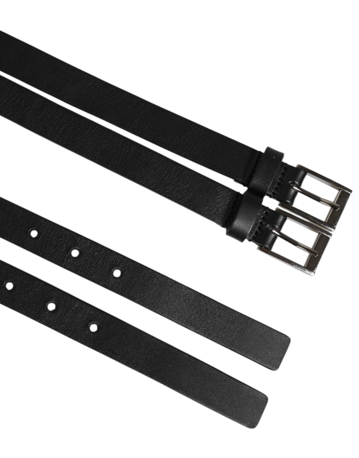Dolce & Gabbana Black Double Strap Leather Silver Buckle Belt - Eljoys Fashion 