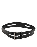 Dolce & Gabbana Black Double Strap Leather Silver Buckle Belt - Eljoys Fashion 