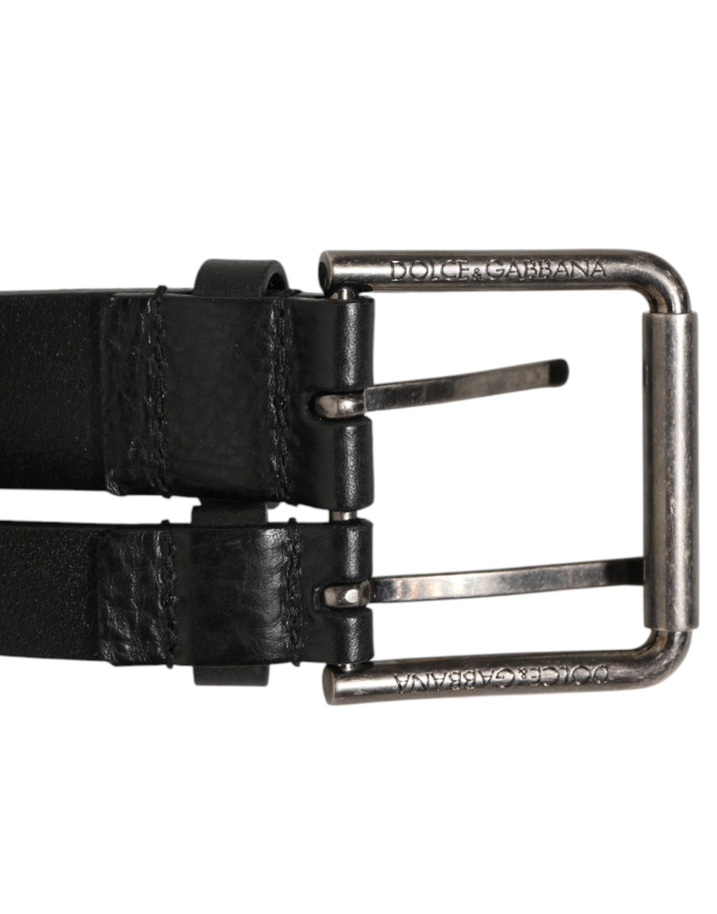 Dolce & Gabbana Black Double Strap Leather Silver Buckle Belt - Eljoys Fashion 