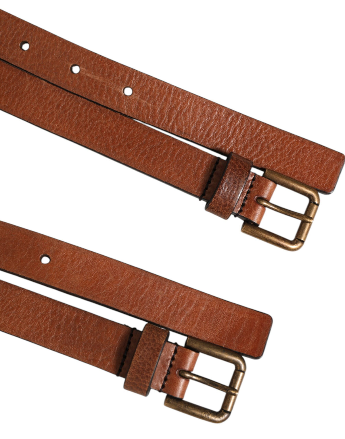 Dolce & Gabbana Brown Double Strap Leather Gold Buckle Belt - Eljoys Fashion 