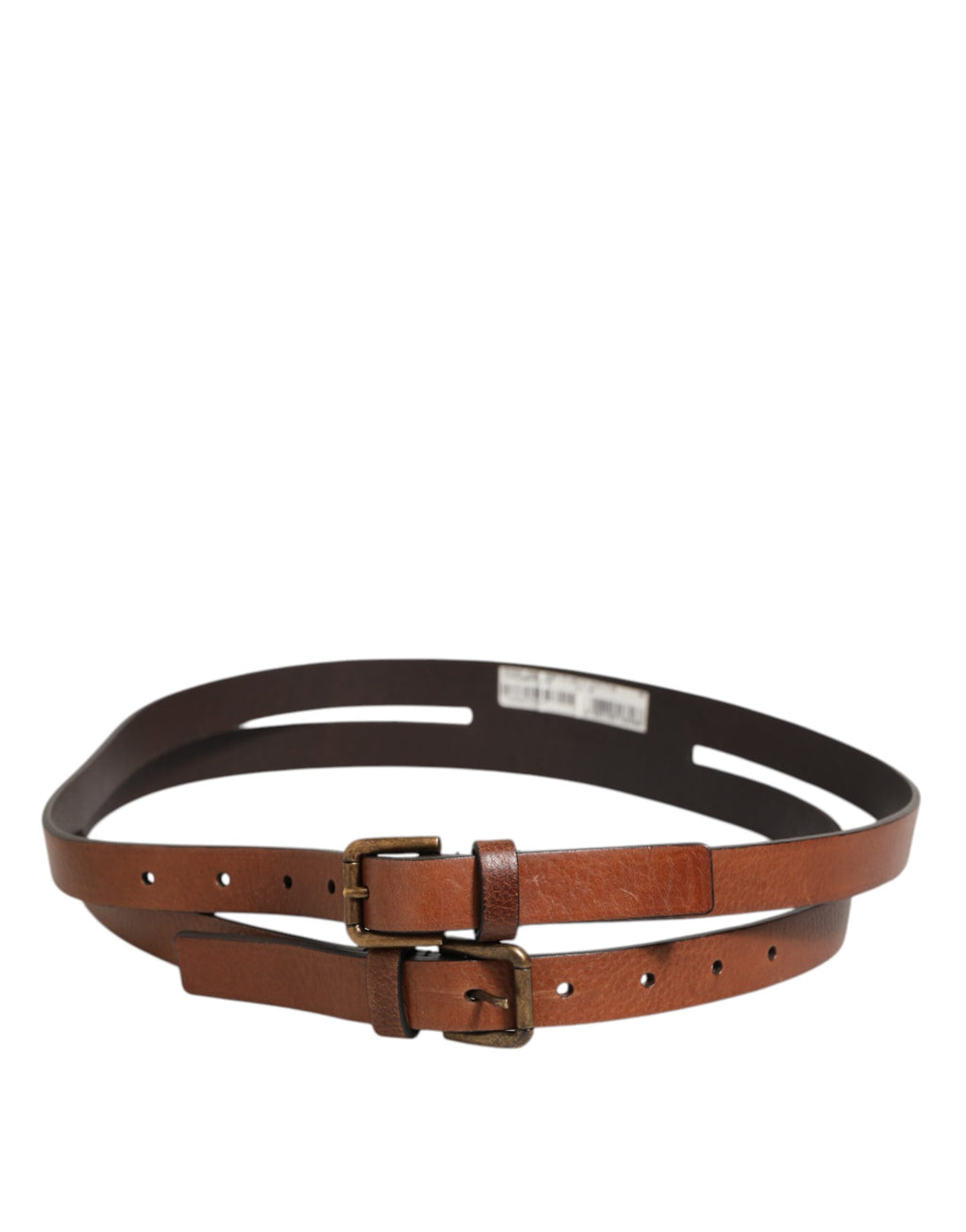 Dolce & Gabbana Brown Double Strap Leather Gold Buckle Belt - Eljoys Fashion 