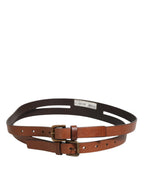 Dolce & Gabbana Brown Double Strap Leather Gold Buckle Belt - Eljoys Fashion 