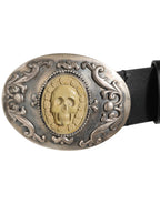 Dolce & Gabbana Black Leather Ornate Metal Buckle Men Belt - Eljoys Fashion 