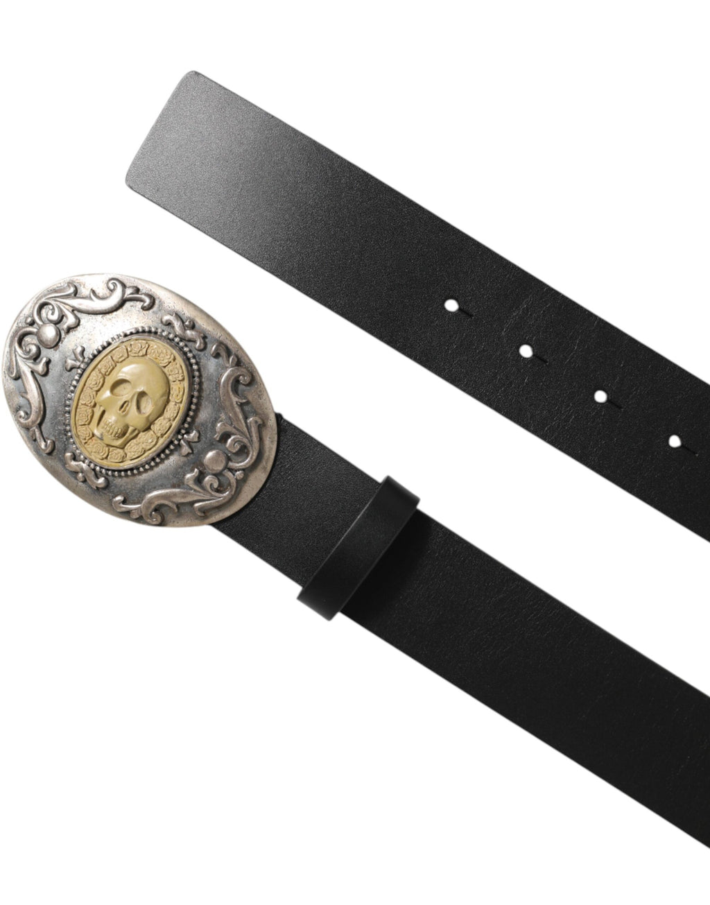 Dolce & Gabbana Black Leather Ornate Metal Buckle Men Belt - Eljoys Fashion 
