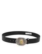 Dolce & Gabbana Black Leather Ornate Metal Buckle Men Belt - Eljoys Fashion 