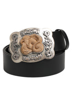 Dolce & Gabbana Black Leather Gothic Dragon Metal Buckle Belt - Eljoys Fashion 