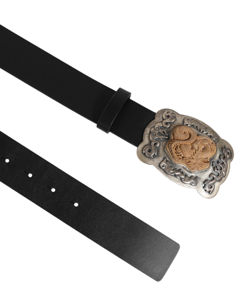 Dolce & Gabbana Black Leather Gothic Dragon Metal Buckle Belt - Eljoys Fashion 