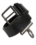 Dolce & Gabbana Black Leather Side Rings Brass Buckle Belt - Eljoys Fashion 