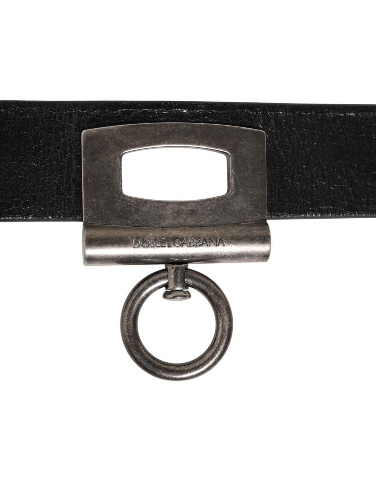 Dolce & Gabbana Black Leather Side Rings Brass Buckle Belt - Eljoys Fashion 