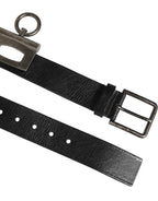 Dolce & Gabbana Black Leather Side Rings Brass Buckle Belt - Eljoys Fashion 