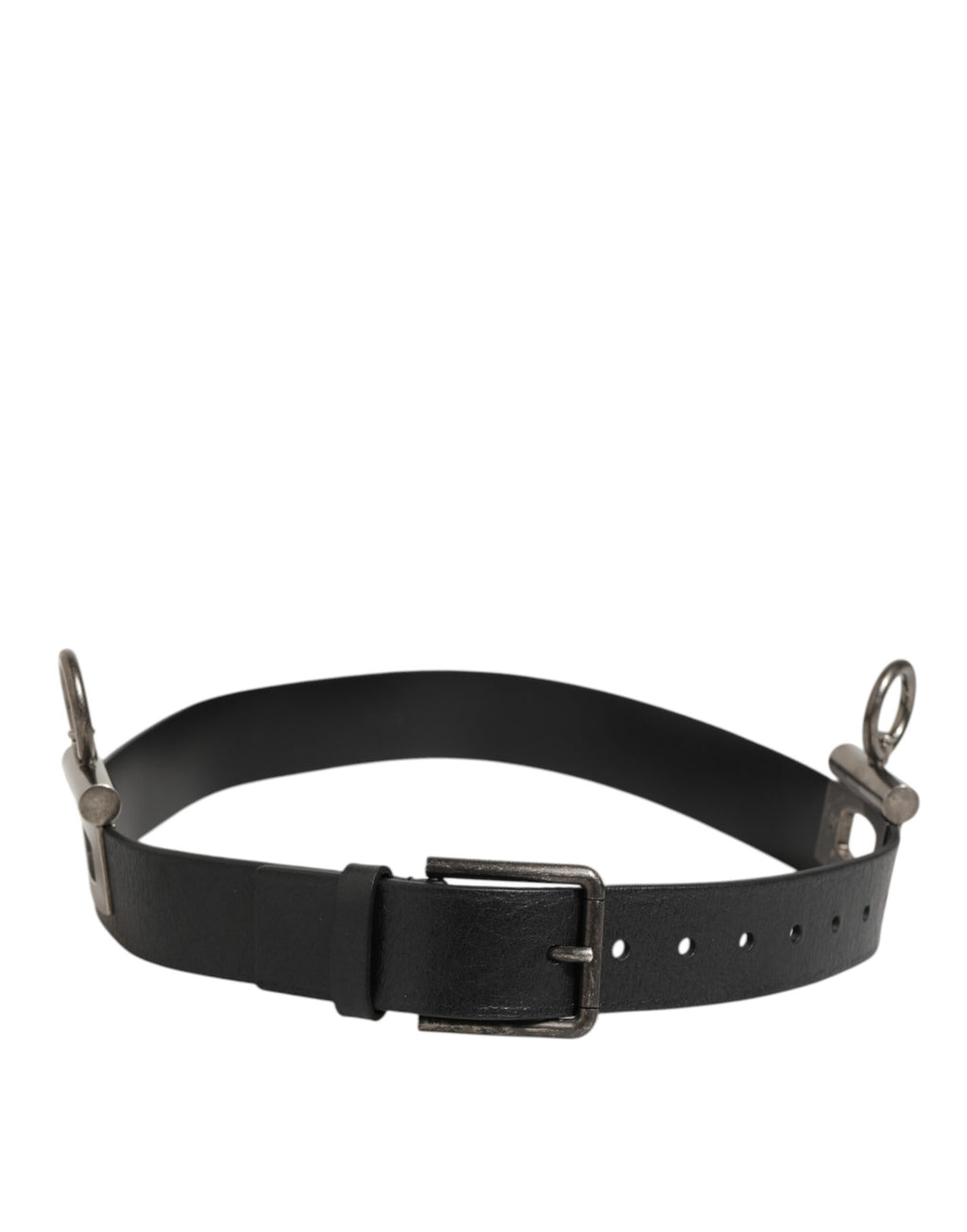 Dolce & Gabbana Black Leather Side Rings Brass Buckle Belt - Eljoys Fashion 