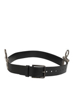Dolce & Gabbana Black Leather Side Rings Brass Buckle Belt - Eljoys Fashion 