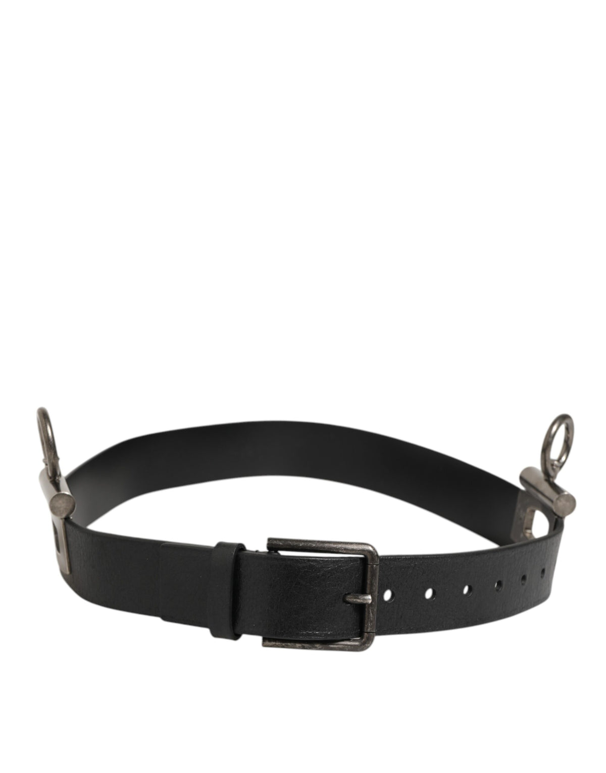 Dolce & Gabbana Black Leather Side Rings Brass Buckle Belt - Eljoys Fashion 
