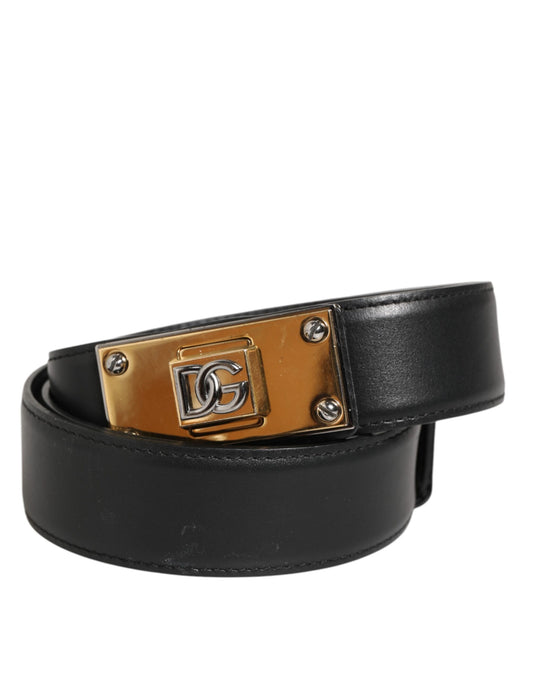 Dolce & Gabbana Black Leather Classic Metal Logo Buckle Belt