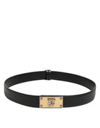 Dolce & Gabbana Black Leather Classic Metal Logo Buckle Belt - Eljoys Fashion 