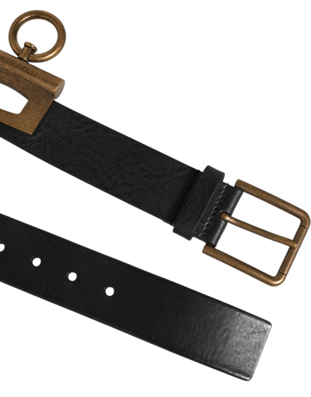 Dolce & Gabbana Black Leather Side Rings Brass Buckle Belt - Eljoys Fashion 