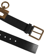 Dolce & Gabbana Black Leather Side Rings Brass Buckle Belt - Eljoys Fashion 