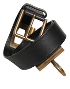 Dolce & Gabbana Black Leather Side Rings Brass Buckle Belt - Eljoys Fashion 