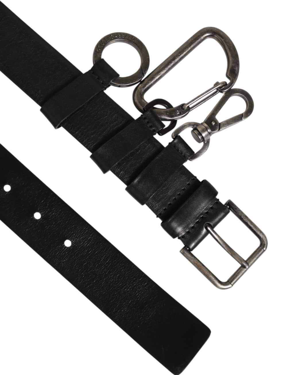 Dolce & Gabbana Black Key Ring Clip Attachments Buckle Belt - Eljoys Fashion 