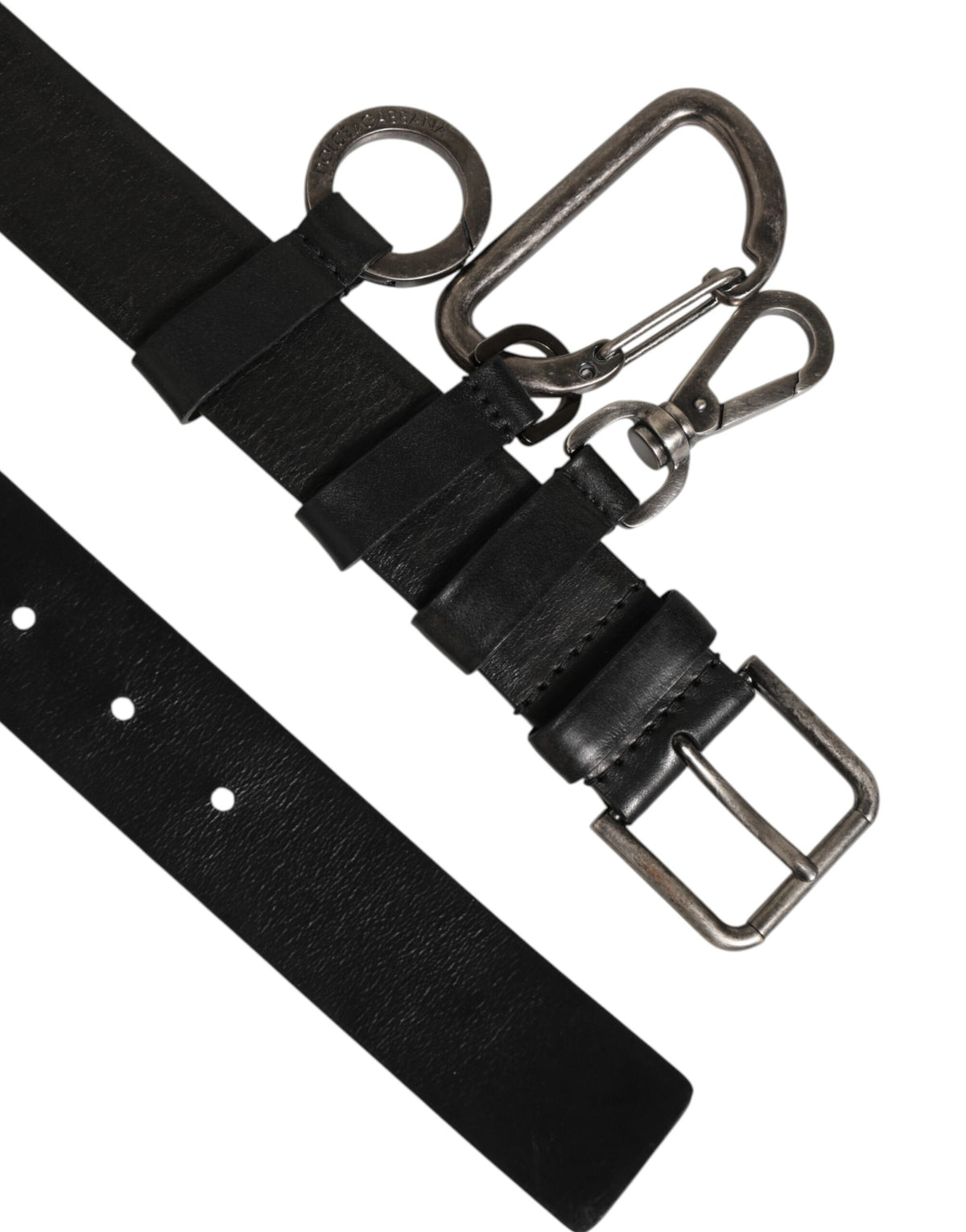 Dolce & Gabbana Black Key Ring Clip Attachments Buckle Belt - Eljoys Fashion 