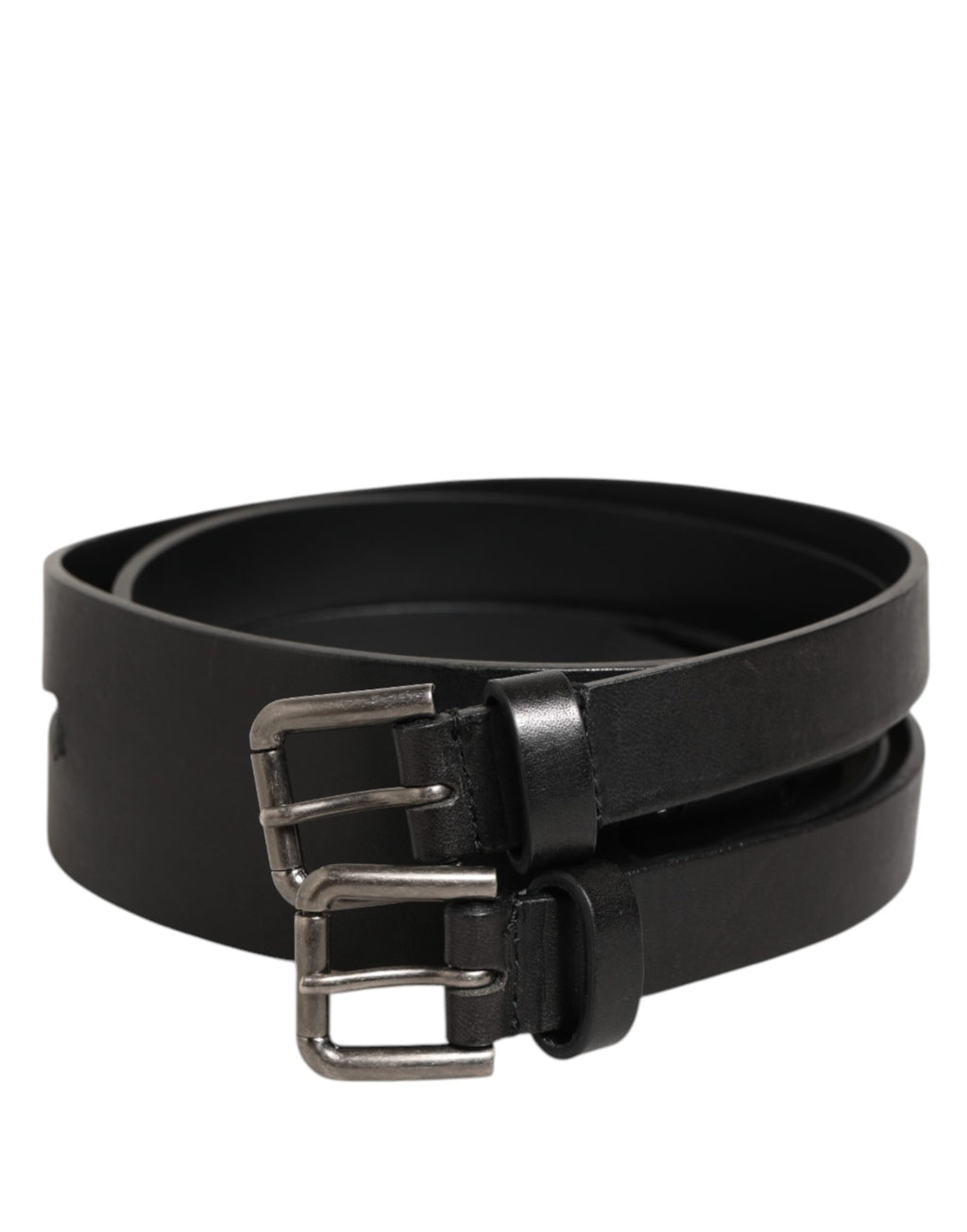 Dolce & Gabbana Black Double Strap Leather Silver Buckle Belt - Eljoys Fashion 