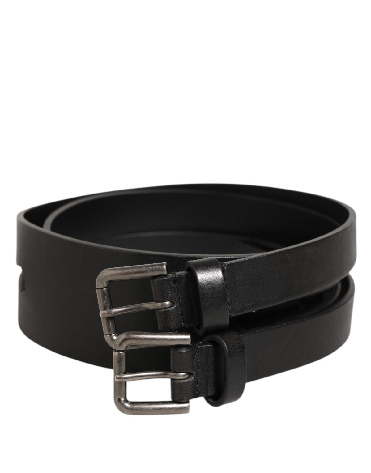 Dolce & Gabbana Black Double Strap Leather Silver Buckle Belt - Eljoys Fashion 