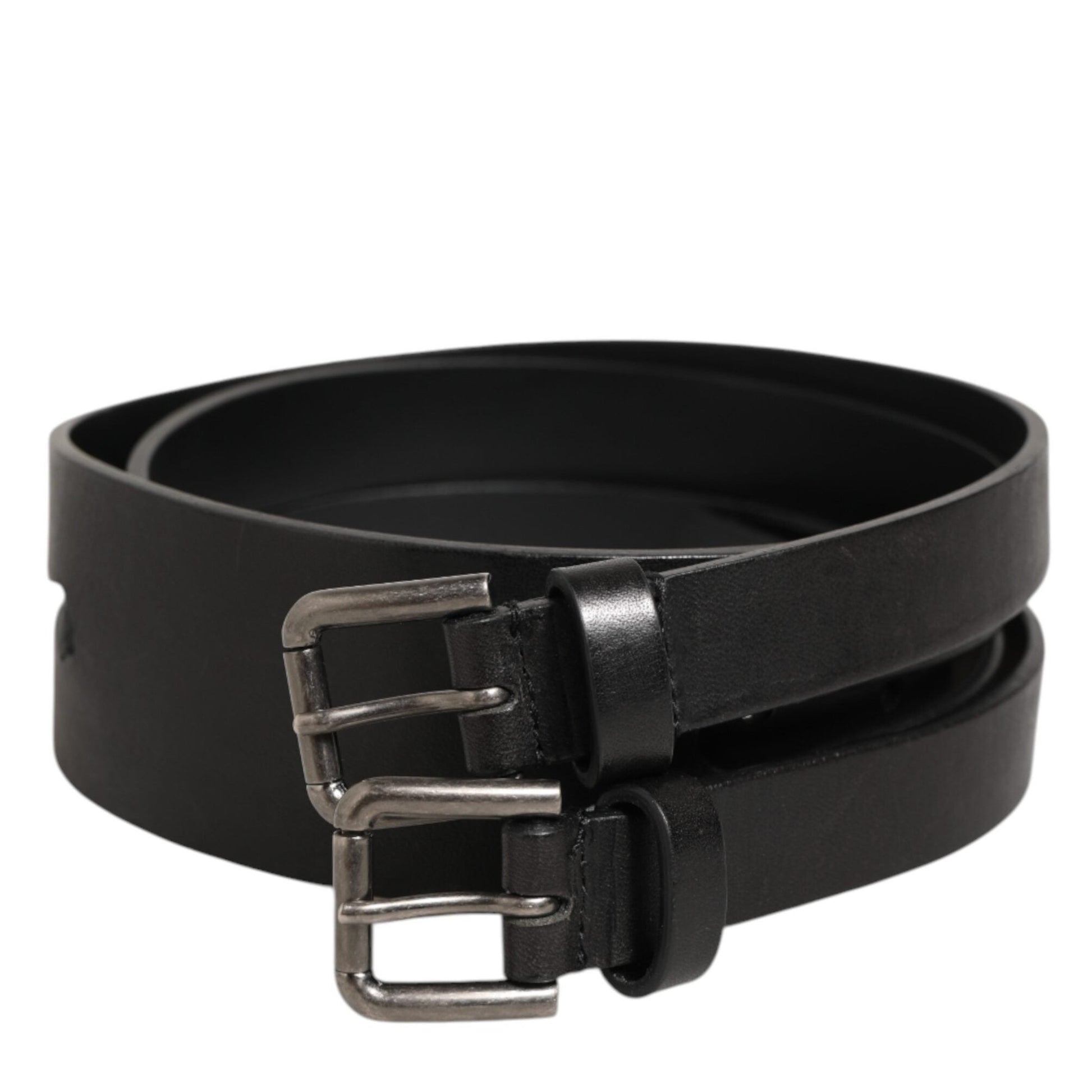 Dolce & Gabbana Black Double Strap Leather Silver Buckle Belt