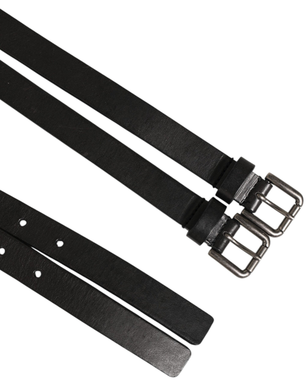 Dolce & Gabbana Black Double Strap Leather Silver Buckle Belt - Eljoys Fashion 
