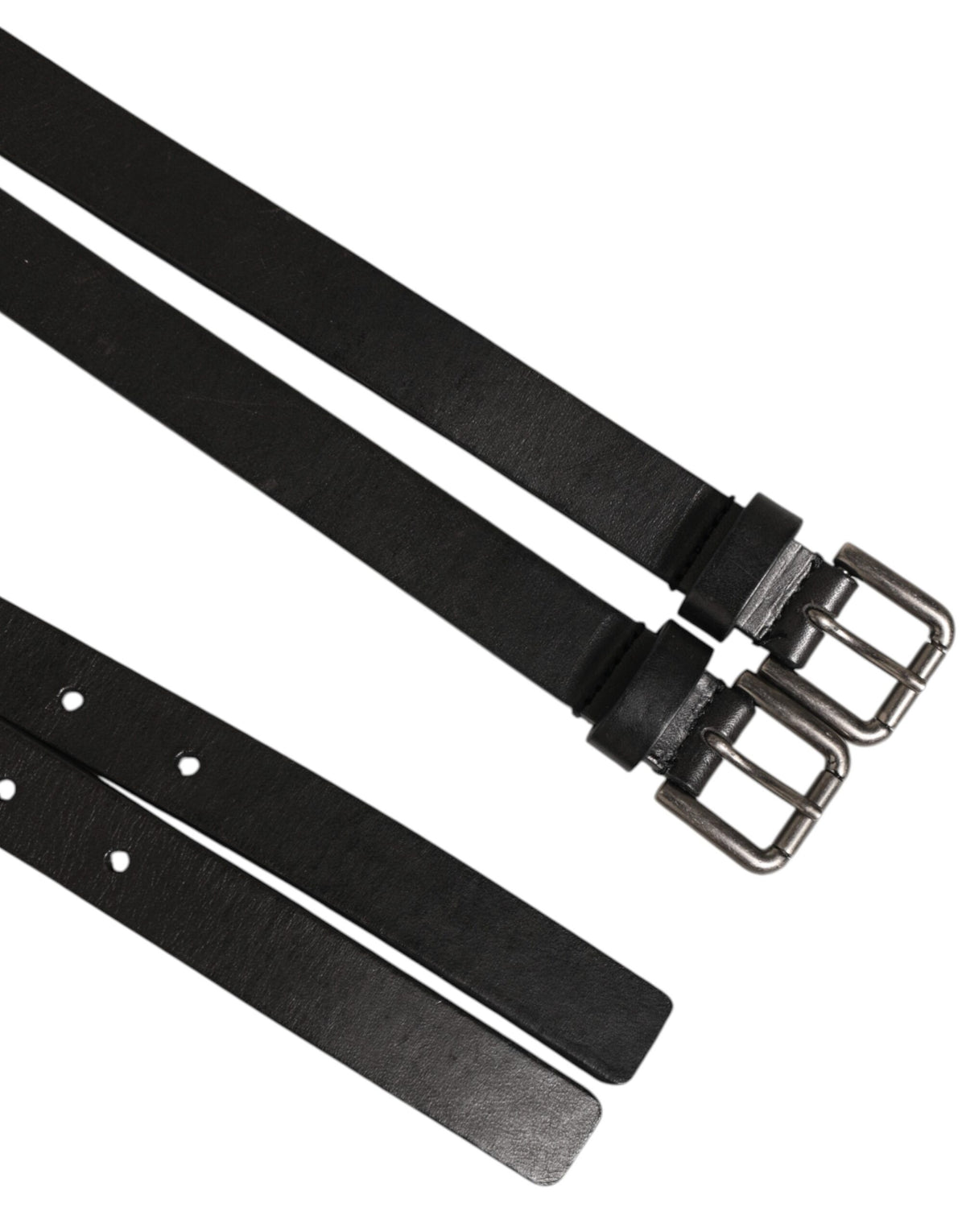 Dolce & Gabbana Black Double Strap Leather Silver Buckle Belt - Eljoys Fashion 