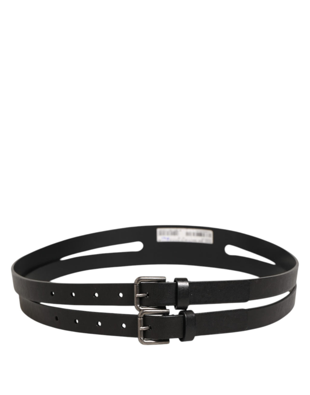 Dolce & Gabbana Black Double Strap Leather Silver Buckle Belt - Eljoys Fashion 