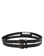 Dolce & Gabbana Black Double Strap Leather Silver Buckle Belt - Eljoys Fashion 