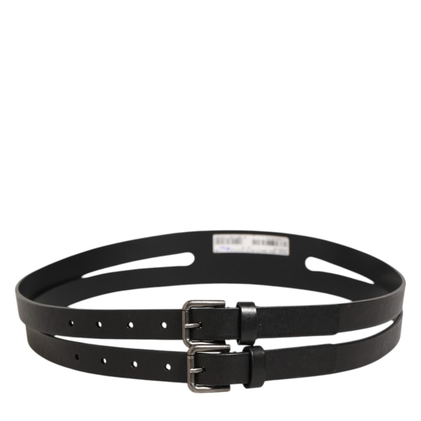 Dolce & Gabbana Black Double Strap Leather Silver Buckle Belt