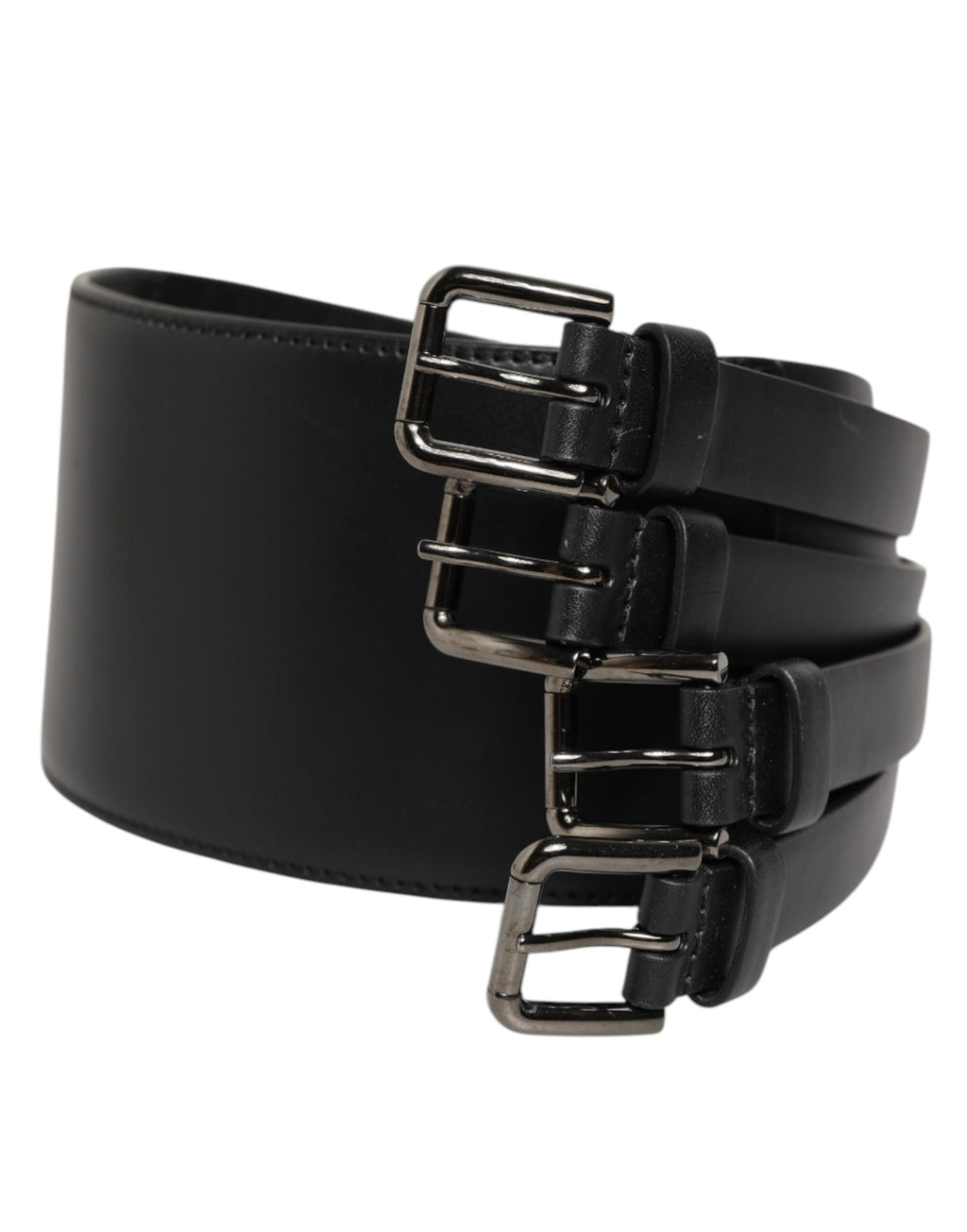 Dolce & Gabbana Black Leather 4-Strap Metal Multi-Buckle Belt - Eljoys Fashion 