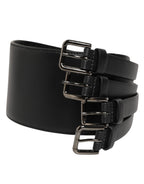 Dolce & Gabbana Black Leather 4-Strap Metal Multi-Buckle Belt - Eljoys Fashion 